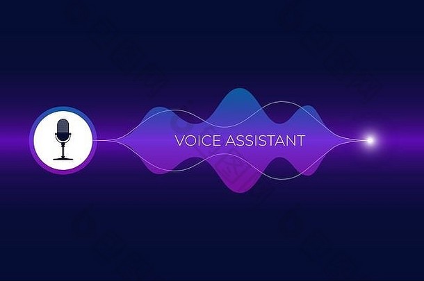 个人助理的声音识别概念麦克风按钮明亮的梯度声音波声波聪明的技术平媒体