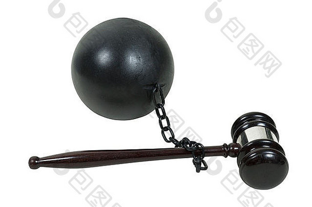 面对<strong>法律问题</strong>，一个木槌附在一个球和链子路径显示包括在内
