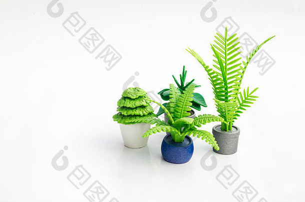 细节塑料玩具植物孤立的白色背景