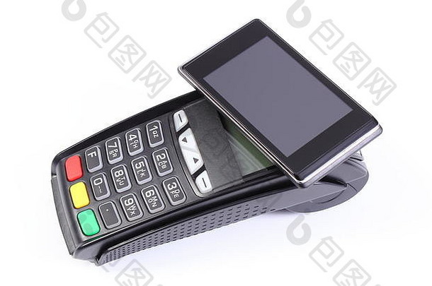 支付终端，白底NFC手机读卡器，购物无现金支付，