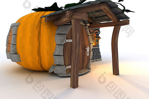 万圣节南瓜小屋的3D渲染