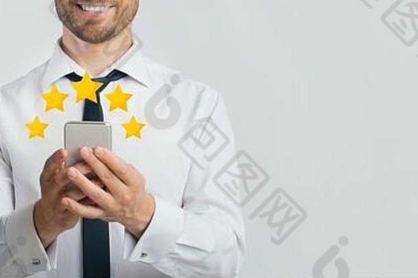 快乐商人在智能手机上用五星评级手机应用程序