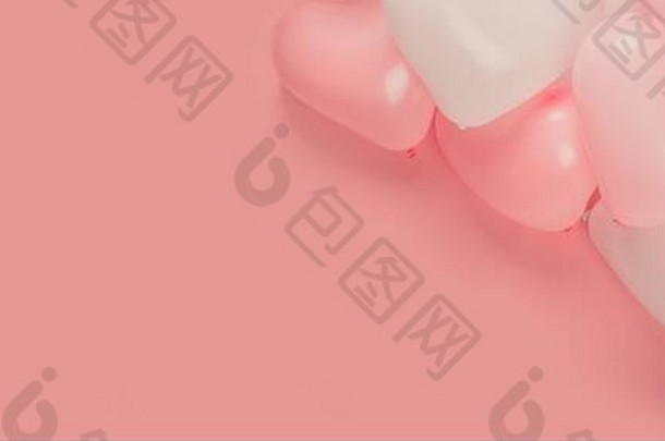 快乐情人节一天心形状的粉红色的白色气球背景边境框架平躺复制空间文本