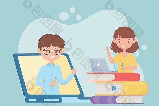 教育在线学生女学生在电脑上观看虚拟课堂