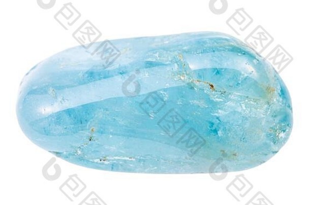 特写镜头样本自然矿物地质集合重挫海蓝宝石蓝色的水苍玉宝石石头孤立的白色背景