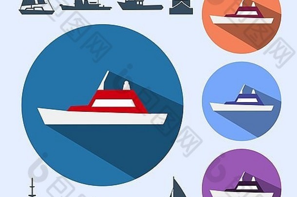 图标船，由海军舰艇、海军舰艇、游艇和游轮、游轮和游艇组成。
