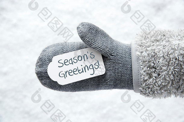 羊毛手套标签雪文本季节
