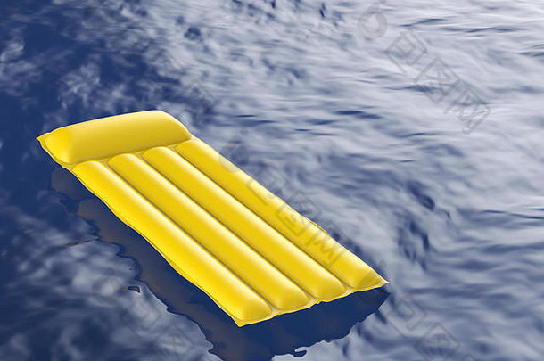 黄色的充气池床垫浮动波浪水