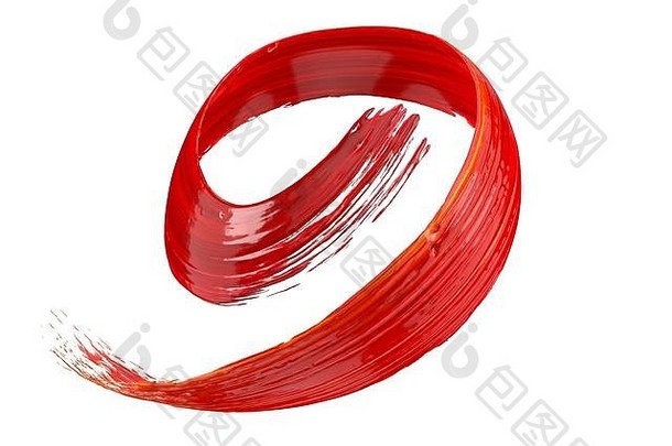红色颜料在空气中流动。适用于艺术、媒体、技术和抽象主题。圆周运动版，3d插图。