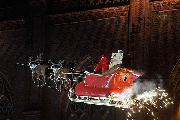 圣诞老人老人雪橇飞行圣诞节市场opernpalais前面friedrichwerdersche基尔切柏林德国