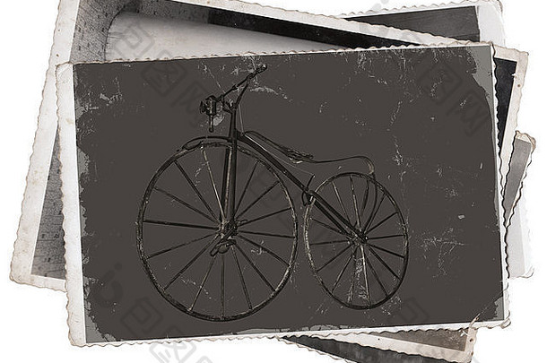 复古照片19世纪70年代使用的带踏板的旧木制自行车