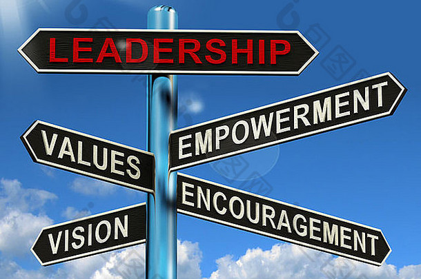 领导路标显示愿景值赋权鼓励