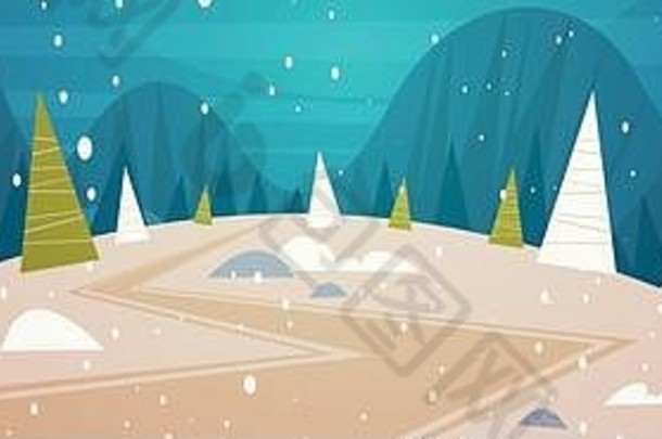 冬季森林景观月光照耀雪树，圣诞快乐，新年快乐横幅假期理念