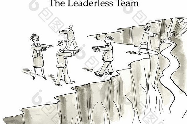 没有领导团队常见的客观的计划行动蒙上眼睛一边悬崖