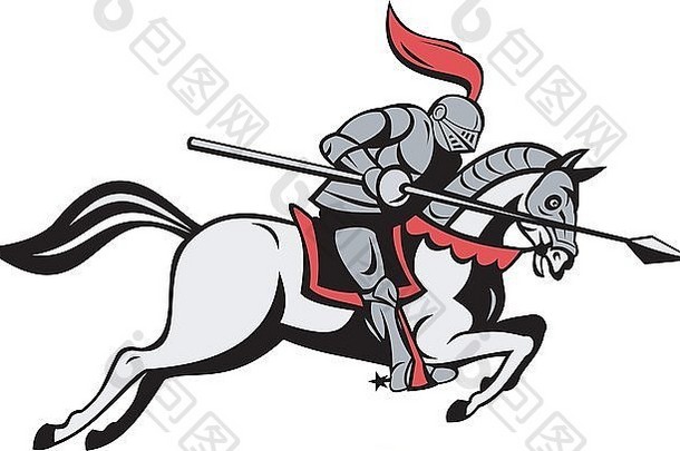 骑士与骑骑马的插图被隔离在白色上