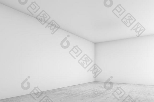 抽象空旷的室内背景，白色的墙壁和混凝土地板，cg建筑设计。三维插图
