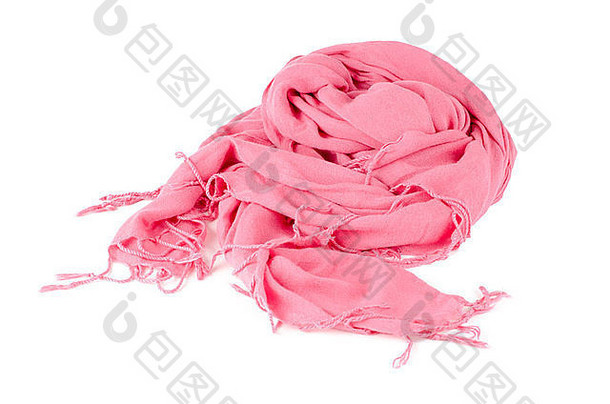 白色背景上隔离的粉红色暖围巾。
