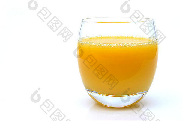 玻璃新鲜的橙色汁拍摄工作室白色背景