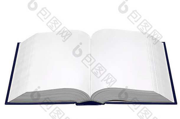 一本精装书以白色背景上的空白页打开