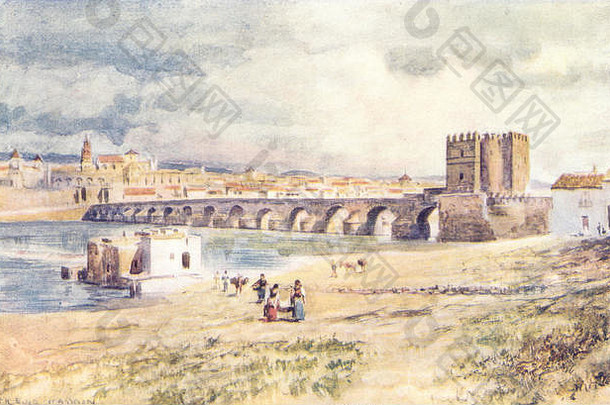 西班牙cordoba-the桥古董打印