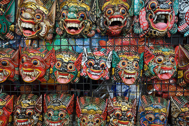 曼谷Wat Pho美丽的泰国面具背景