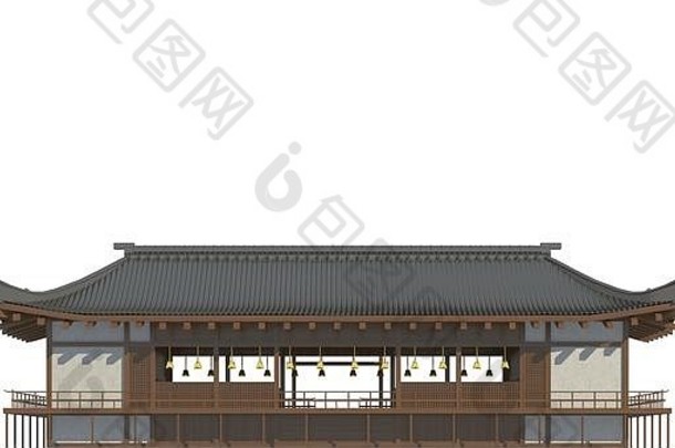 日本房子孤立的白色背景插图