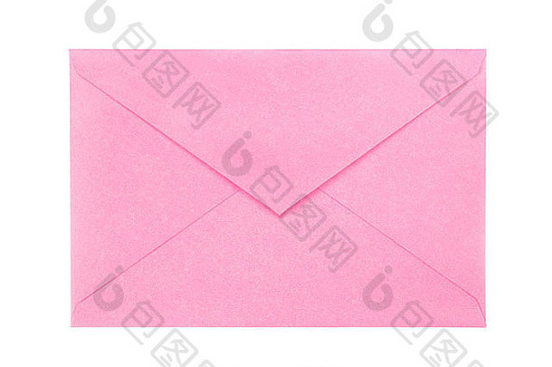 一个新的，空白的，开放的粉红色信封隔离在白色的用户方便。