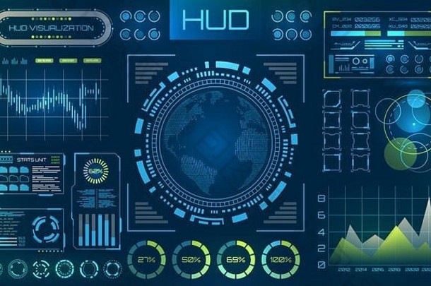 未来派HUD背景。用于信息可视化的信息图形或技术界面