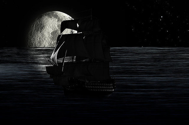 夜空中的帆船，<strong>星空下</strong>的月光。