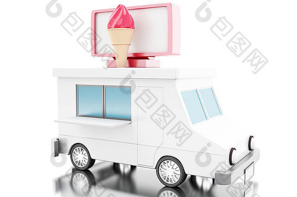 插图冰奶油食物卡车快食物概念孤立的白色背景