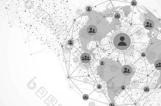 全球结构网络数据连接概念社会网络沟通全球电脑网络互联网技术业务