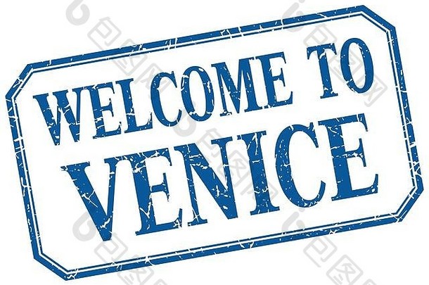 威尼斯-欢迎蓝色复古独立标签
