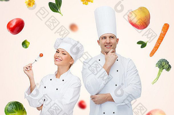 快乐厨师夫妇或有美食背景的厨师