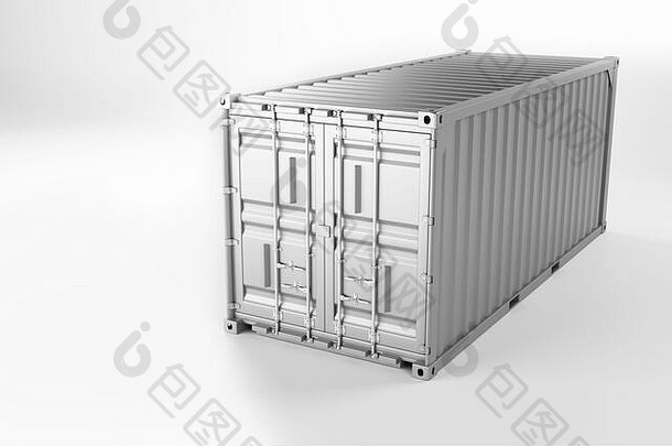 白色背景上白色运输集装箱的高质量图像。20英尺海运集装箱3d渲染