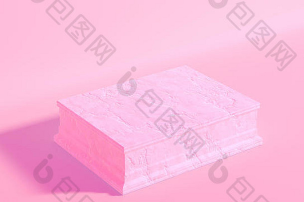 一个空的长方形大理石奖杯位于一个孤立的鲑鱼粉色工作室环境中-3D渲染