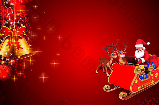 红色背景上的<strong>圣诞</strong>老人和许多礼物