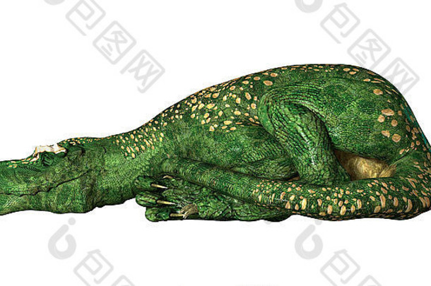 在白色背景上单独睡觉的恐龙暴龙的3D数字渲染