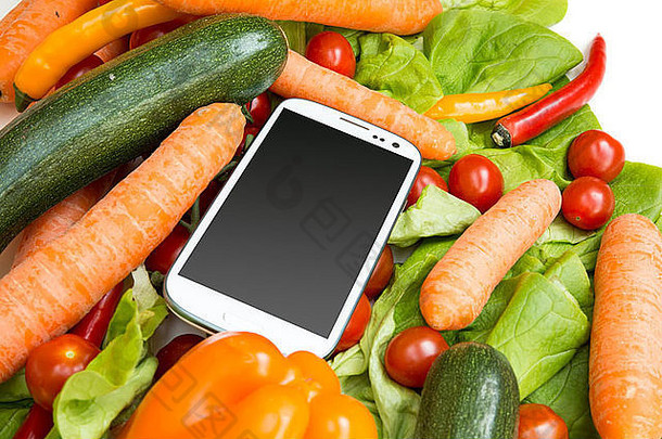 用智能手机买各种蔬菜。
