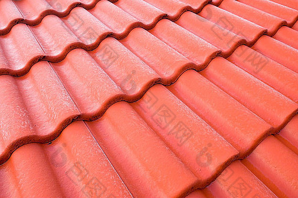 红色瓷砖屋顶图案特写