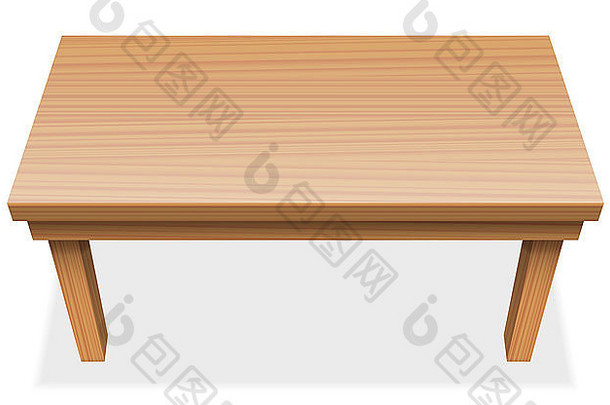 木质纹理长桌-从上方透视图-白色背景上的插图。