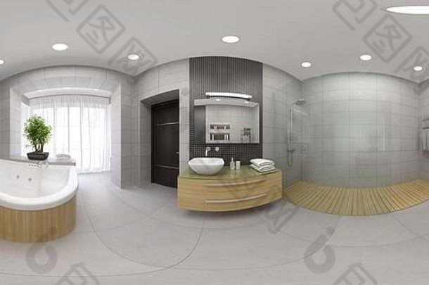 球形全景投影室内现代浴室呈现