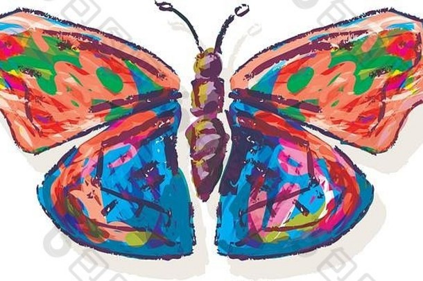 疯狂的蜡笔风格彩色的蝴蝶大翅膀长安泰尼