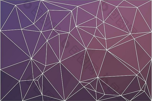 紫色-蓝色-粉色抽象低多边形几何背景，白色三角形网格。
