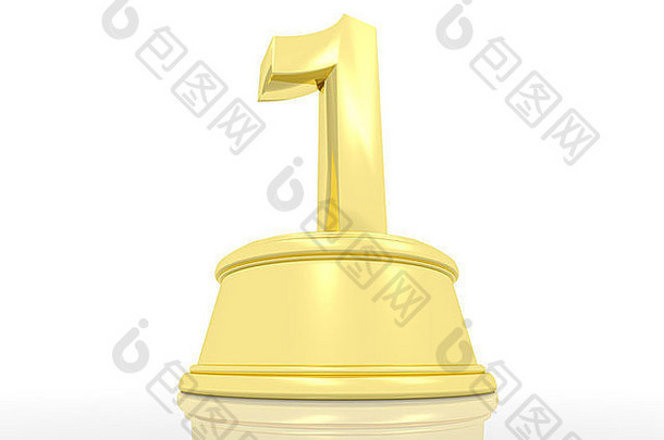 金色领奖台的3d渲染插图，金色编号为1。