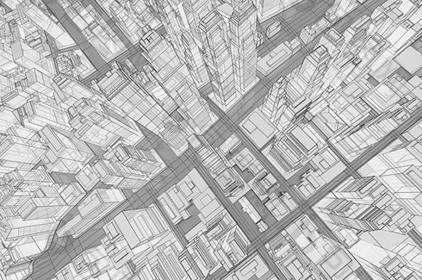 现代城市草图、鸟瞰图