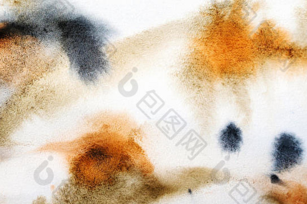 摘要水彩绘画变形背景溅污渍梯度填满黑色的橙色棕色（的）油漆帆布