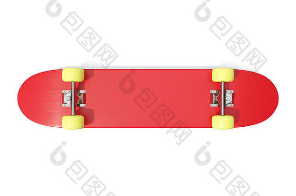 3d rendring deck红色滑板，隔离在白色背景上，
