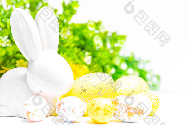 快乐复活节复活节白色兔子白色背景复活节鸡蛋复活节问候卡复活节兔子快乐复活节