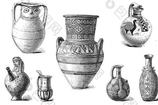 塞浦路斯陶罐、塞浦路斯陶罐、花瓶、浮雕和水壶/Zyprische Tongefäße、Zypern、Vasen、Flakon和Krüge、Historisch、19世纪原作的数字复制/19世纪原作的数