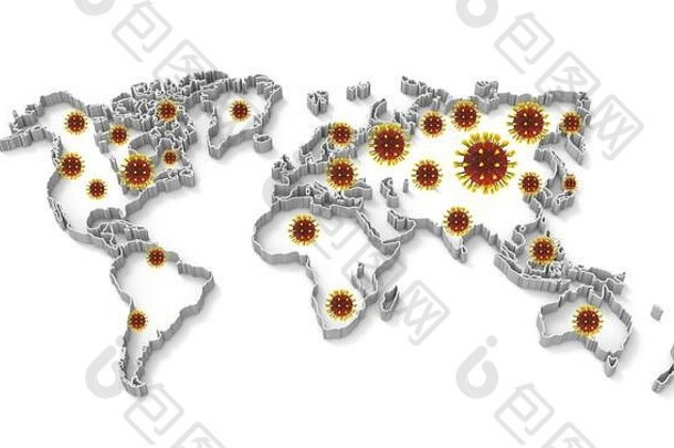 冠状病毒的3D插图-全球传播